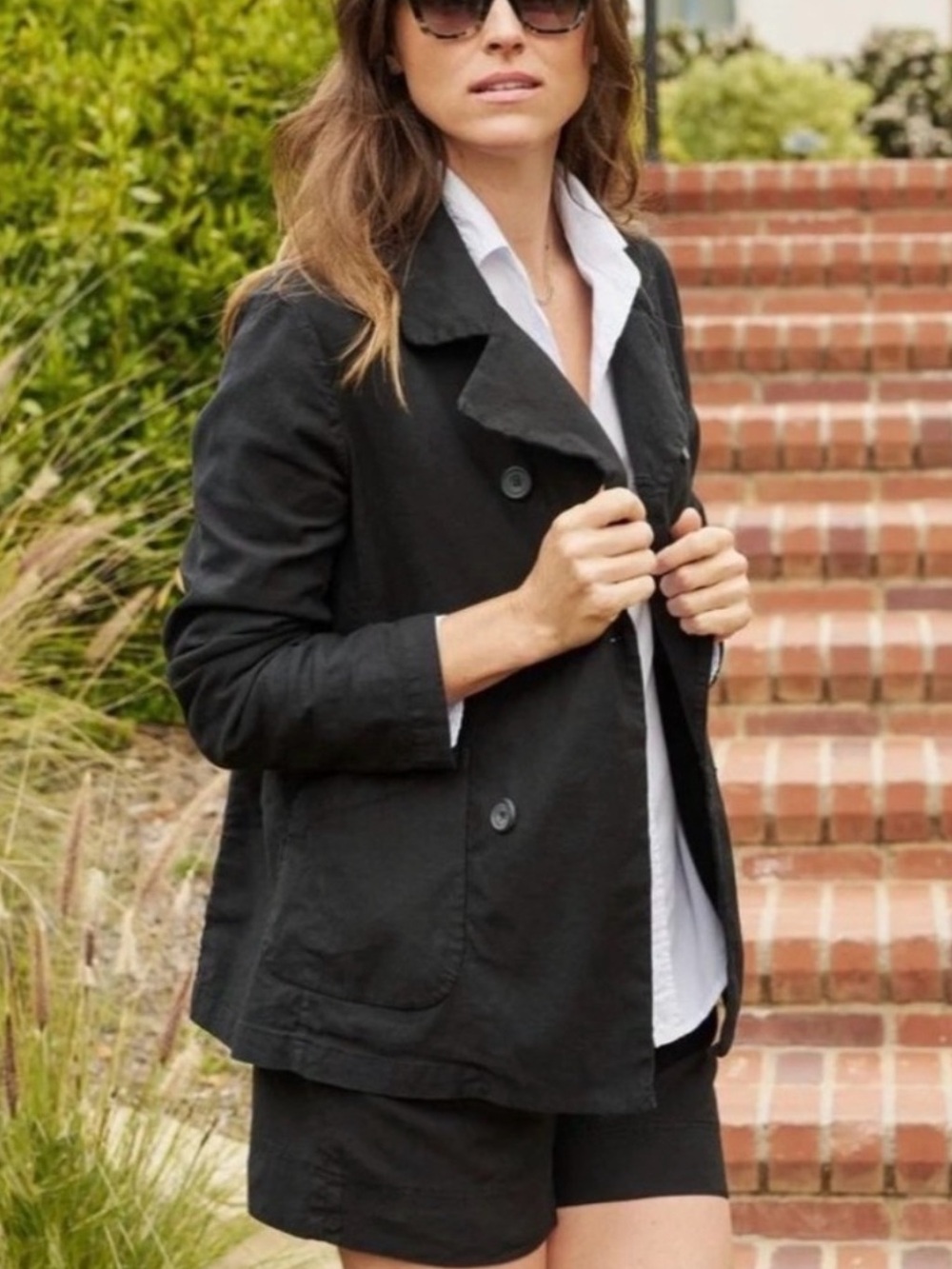 Frank & Eileen Belfast Flax Cotton English Peacoat Blazer Jacket Size M Black